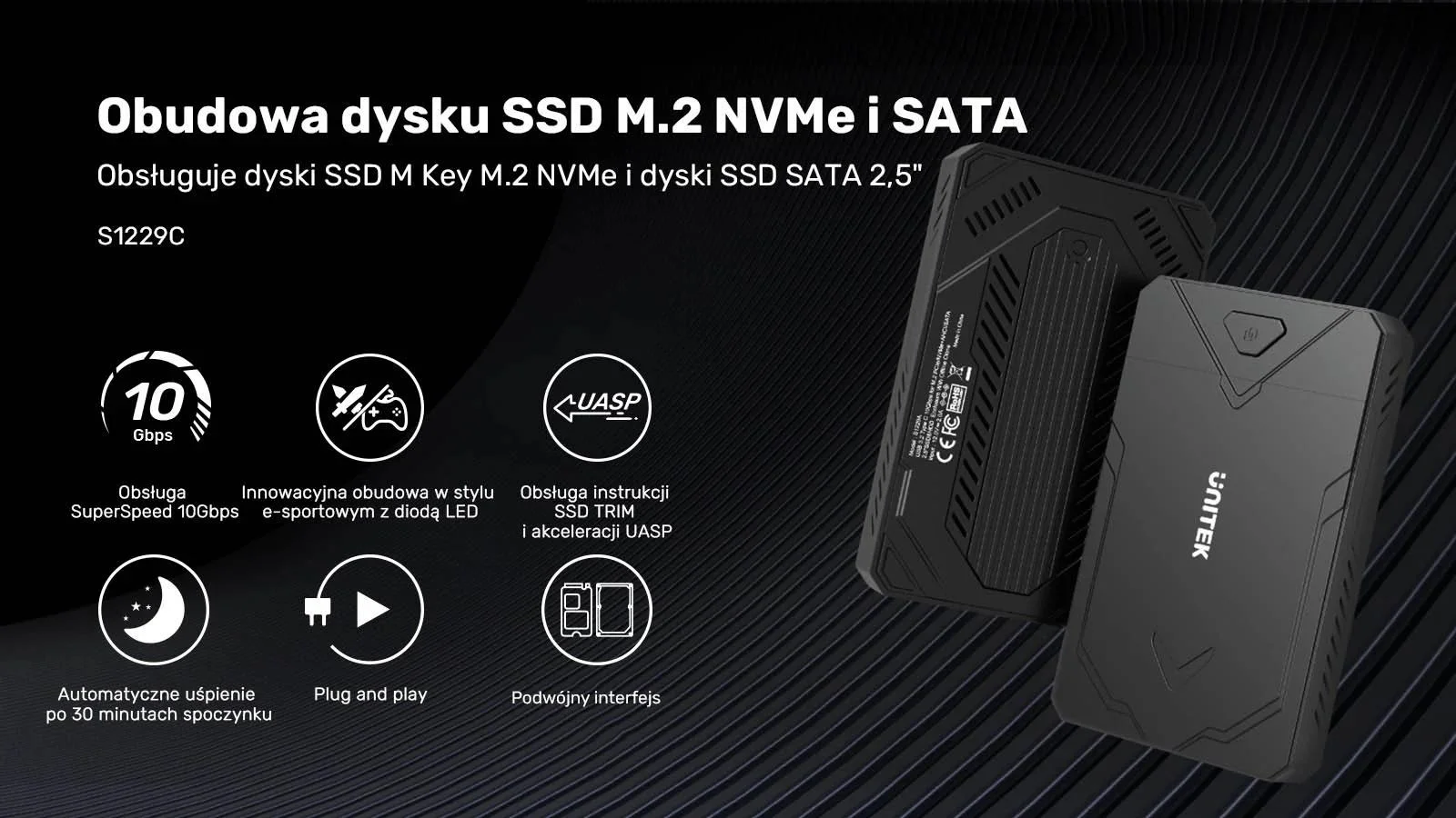 Obudowa dysku Unitek SSD M.2 NVMe i SATA 10Gbps USB