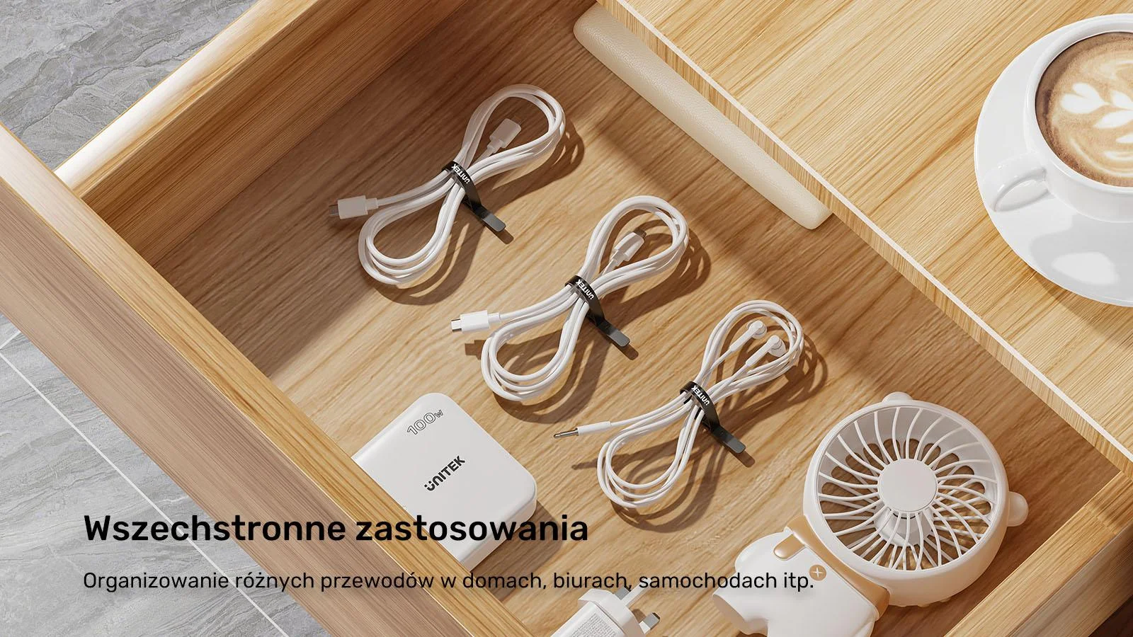 Organizer do kabli Unitek FlexiTie Zestaw silikonowych opasek kablowych