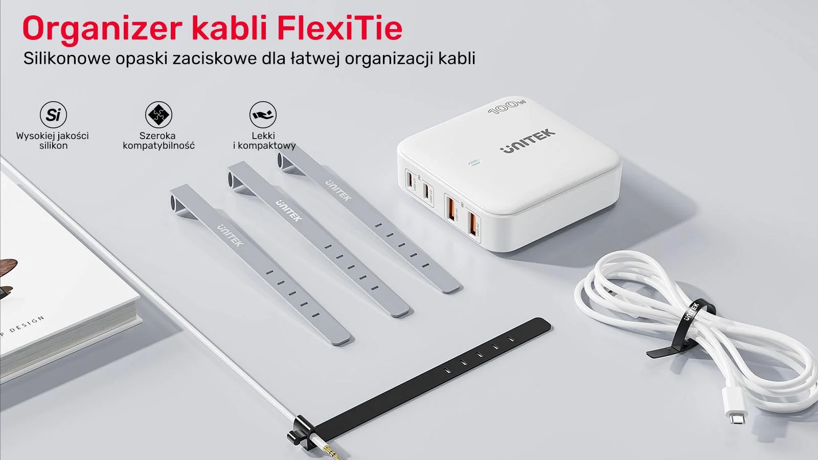 Organizer do kabli Unitek FlexiTie Zestaw silikonowych opasek kablowych