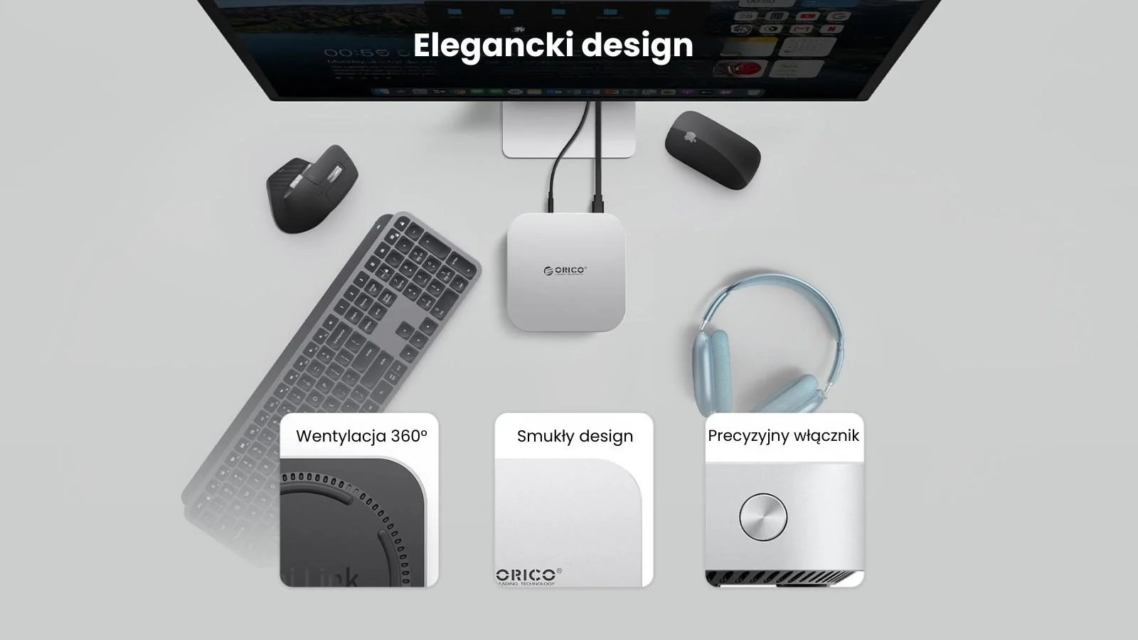 Orico Stacja dokująca do MacMini, USB-C 10 Gbps, z obudową M.2 NVMe, metalowa