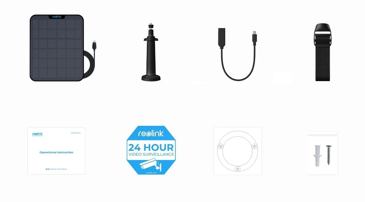 Panel solarny do zasilania kamer Reolink 2 5,8W czarny - pełna zawartość zestawu: