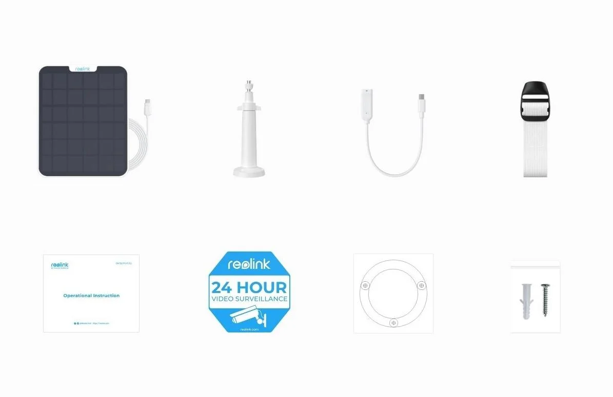 Panel solarny do zasilania kamer Reolink 2 5,8W biały - pełna zawartość zestawu: