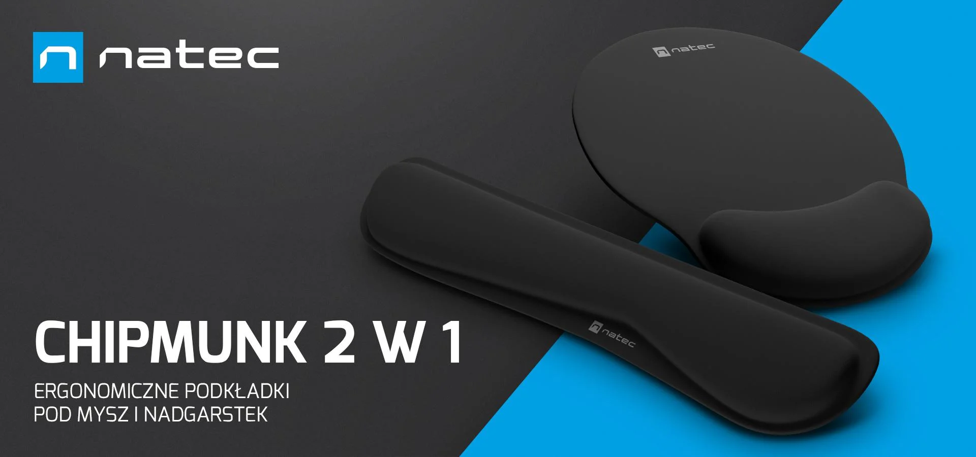 Podkładka pod mysz i nadgarstek Natec Chipmunk 2w1 zestaw ergonomiczny czarny