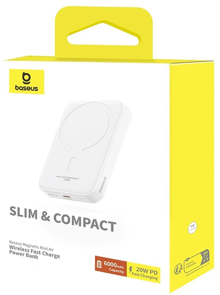Powerbank Baseus Magnetic Mini Air PPCXM06A 6000mAh MagSafe 15W PD QC 20W USB-C + kabel – specyfikacja i dane techniczne: