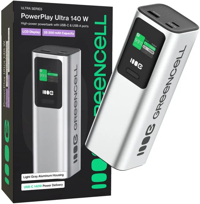 POWERBANK Greencell PowerPlay Ultra 25200mAh SZYBKIE ŁADOWANIE 140W 2x USB-C PD 1x USB-A