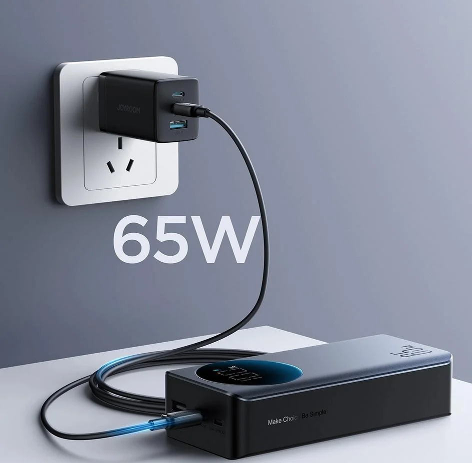 Powerbank Joyroom Digital Display JR-PBF05 30000mAh 65W PD 3.0 QC 3.0 1x USB-A 2x USB-C z kablem