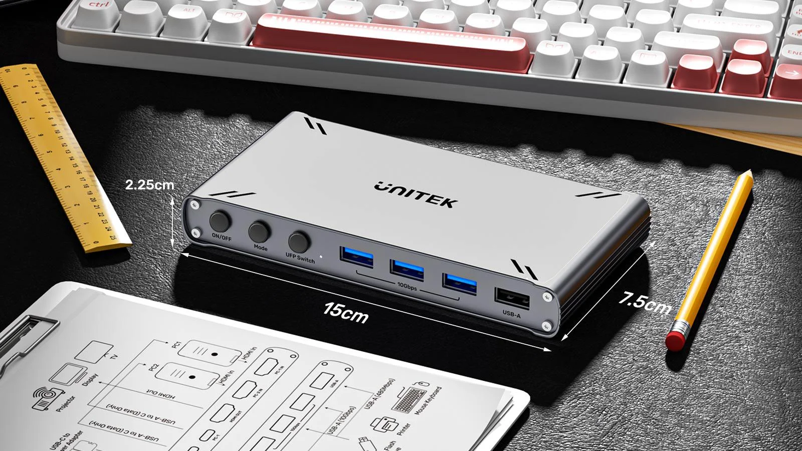 Przełącznik KVM Unitek USB-C 10Gbps z HDMI i transferem plików między systemami