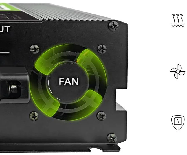 Przetwornica napięcia czysty sinus z wyświetlaczem Green Cell PowerInverter LCD 12 V 2000 W/4000 W - pełna (czysta) sinusoida, komplet zabezpieczeń i aktywne chłodzenie