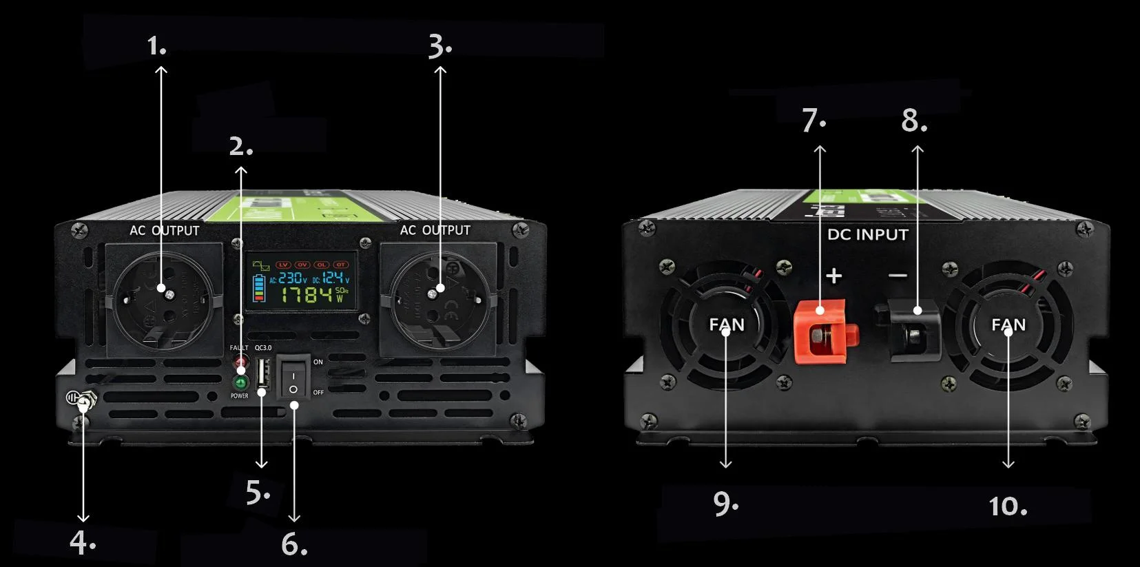 PRZETWORNICA NAPIĘCIA Green Cell PowerInverter LCD 12V / 230V 2000W/4000W CZYSTA SINUSOIDA