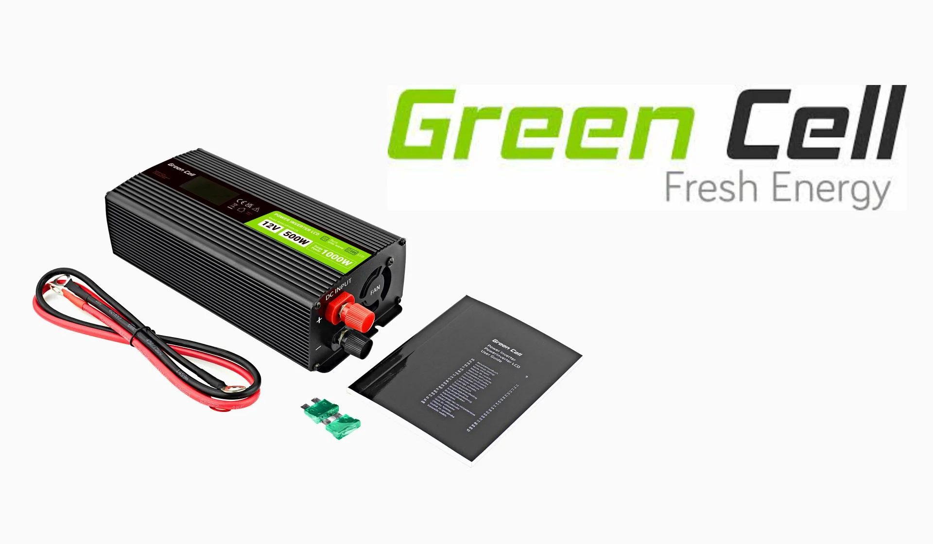 PRZETWORNICA NAPIĘCIA Green Cell PowerInverter LCD 12V / 230V 500W/1000W CZYSTA SINUSOIDA