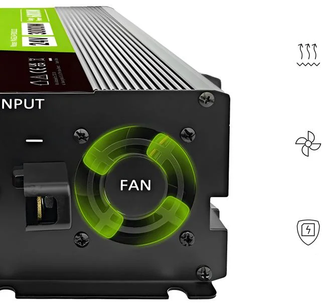 Przetwornica napięcia czysty sinus z wyswietlaczem Green Cell PowerInverter LCD 24 V 3000 W/6000 W - pełna (czysta) sinusoida, komplet zabezpieczeń i aktywne chłodzenie