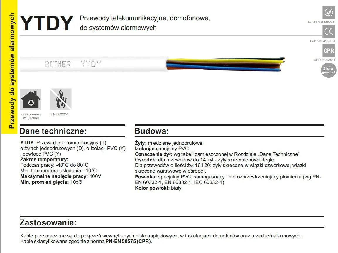 PRZEWÓD ALARMOWY DOMOFONOWY BITNER YTDY 8X0,5 - 100M