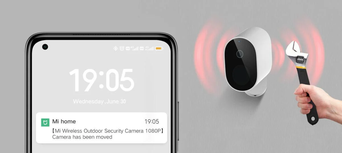 Kamera IP Xiaomi Mi Wireless Outdoor Security Camera 1080p - konstrukcja antykradzieżowa i wbudowany żyroskop