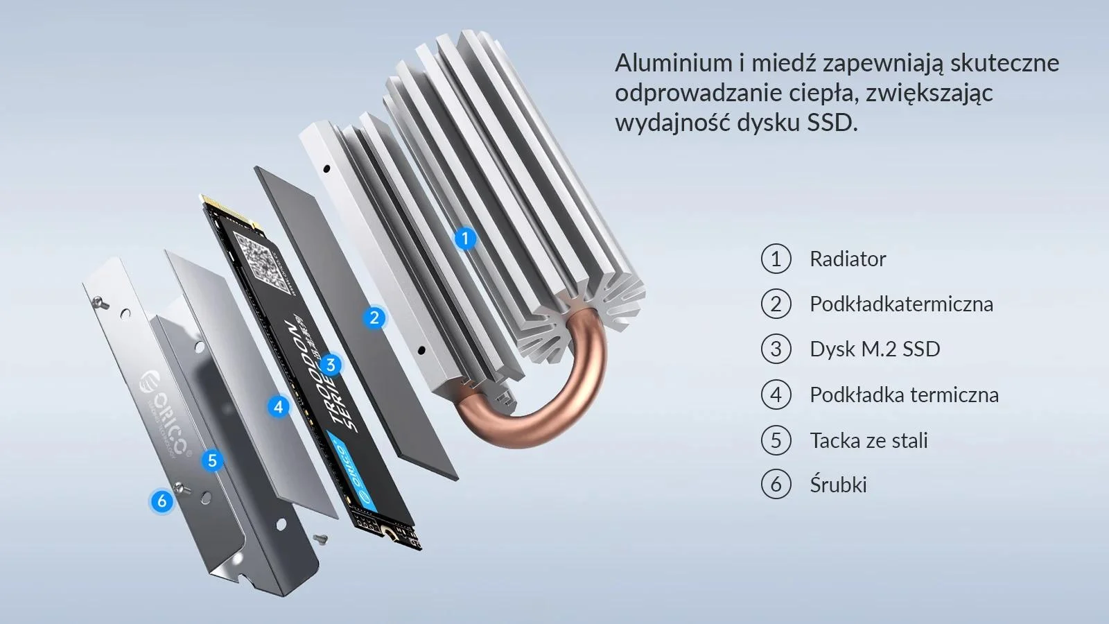 Radiator do dysku M.2 Orico M2HS6-SV-BP miedziany