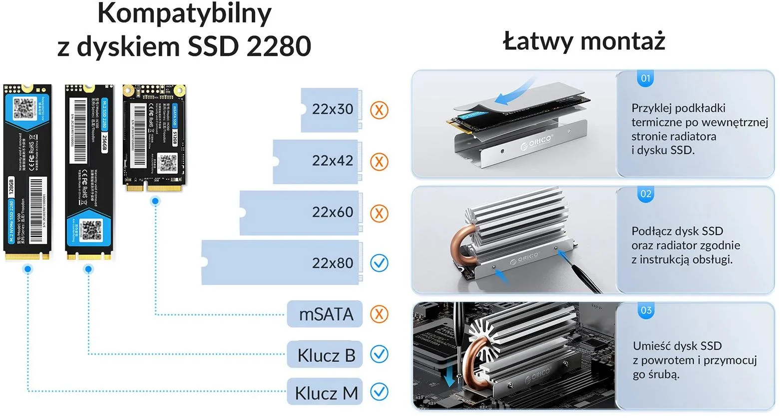 Radiator do dysku M.2 Orico M2HS6-SV-BP miedziany