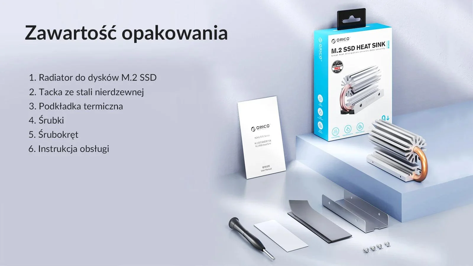 Radiator do dysku M.2 Orico M2HS6-SV-BP miedziany