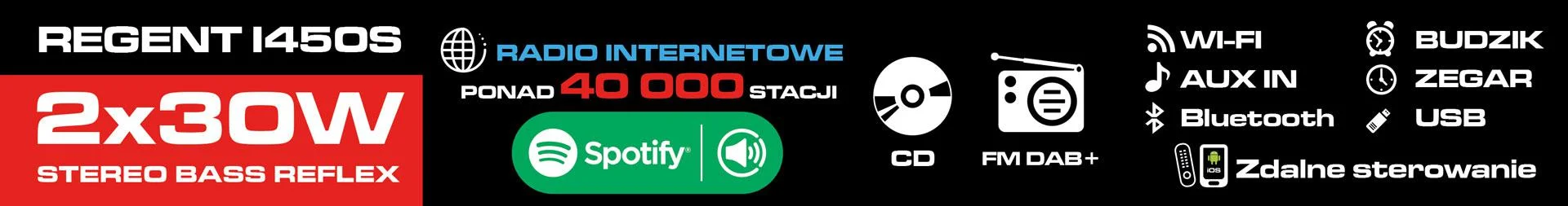 Radio internetowe Ferguson REGENT i450s Czarne - WIFI/DAB+/FM/CD/BT/Spotify