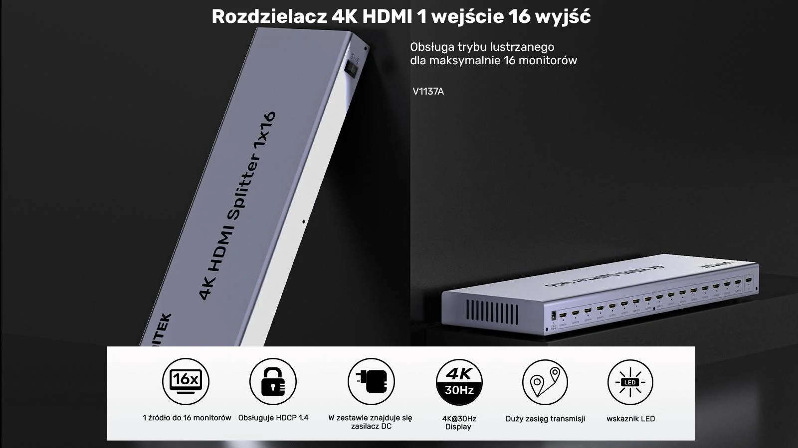 Rozdzielacz HDMI Unitek 4K 1 wejście 16 wyjść 4K@30Hz