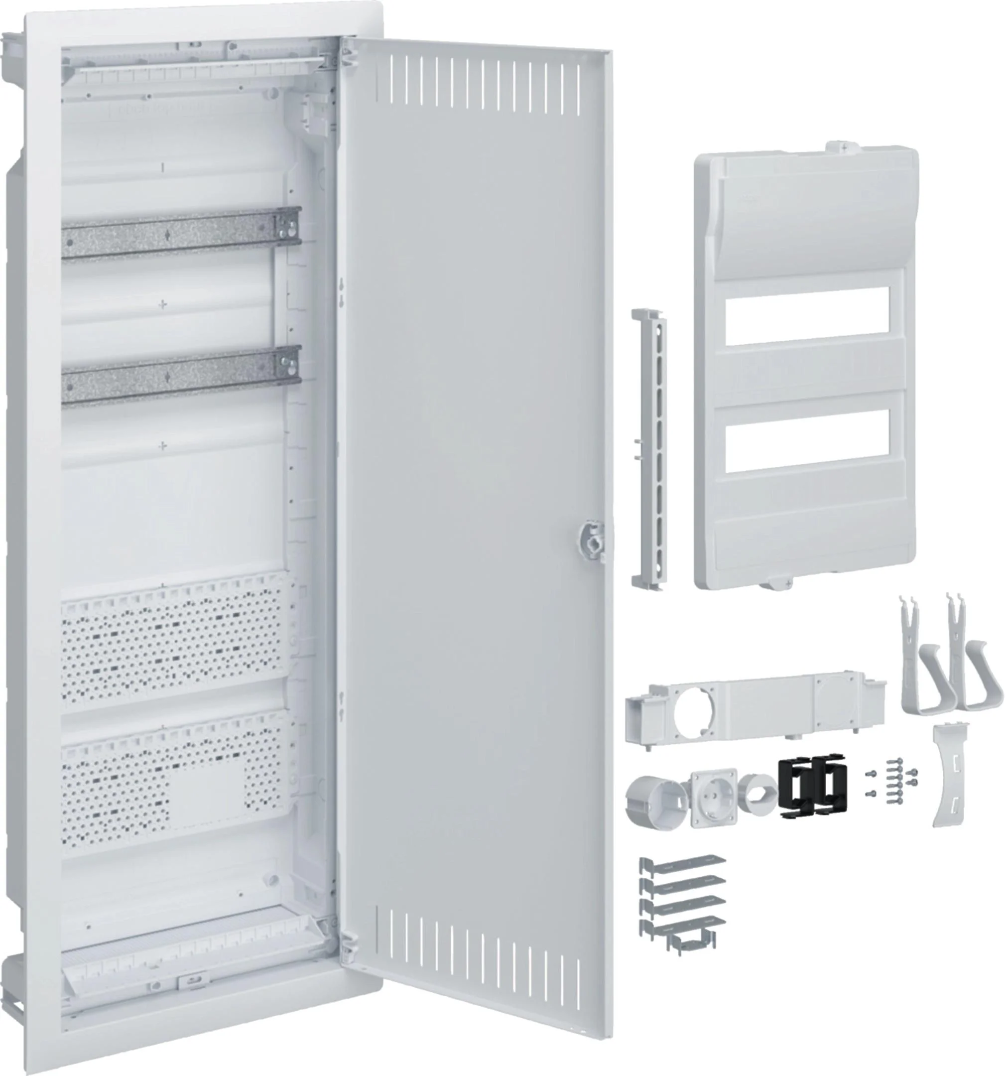 Rozdzielnica hybrydowa podtynkowa, 2 x12modułów, 2x płyta montażowa, 1x gniazdo 230V, HAGER Volta Hybrid VU602PLH