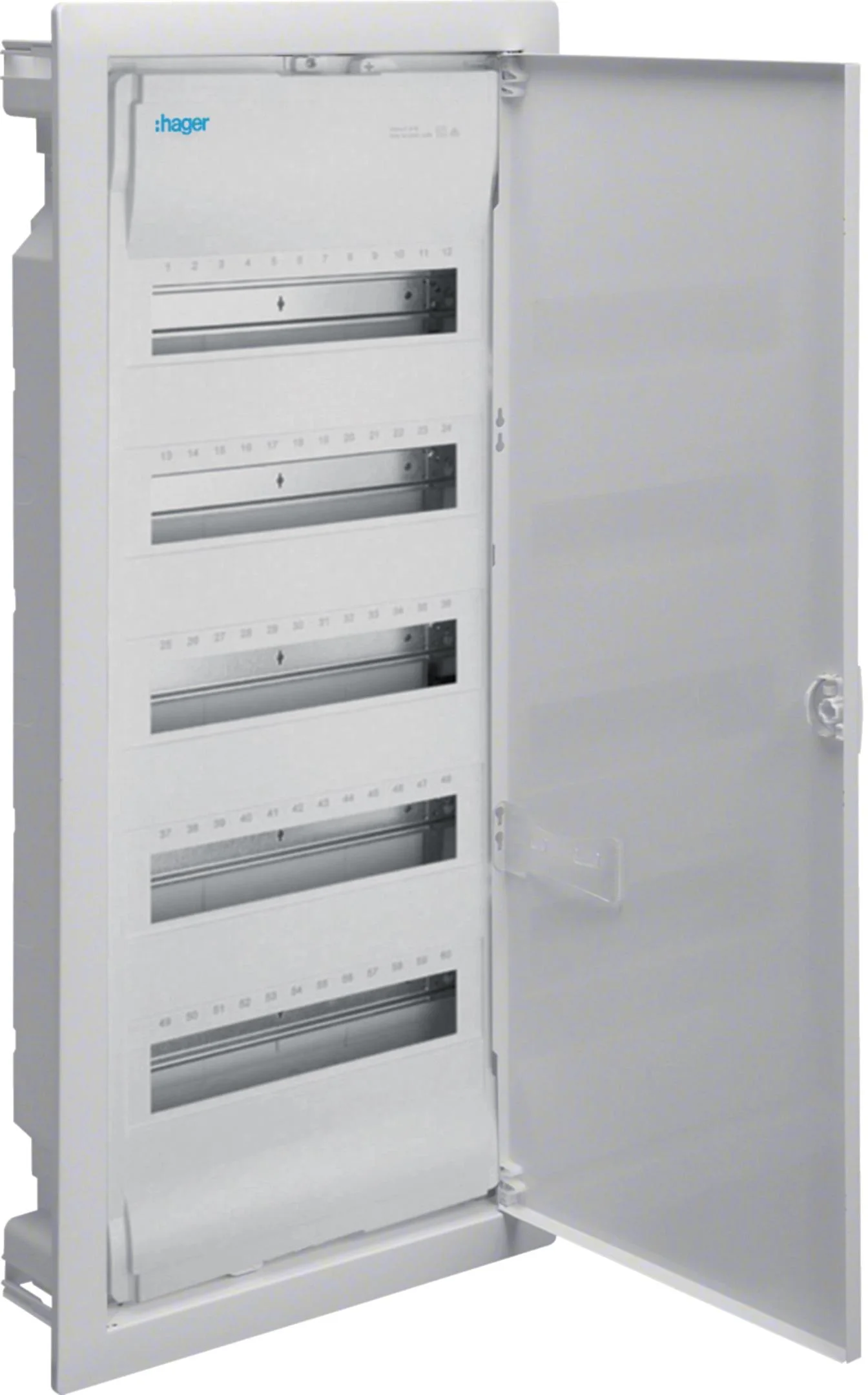 Rozdzielnica podtynkowa z drzwiami metalowymi, 5 rzędów, 60 modułów, IP30, HAGER Volta VU60NC