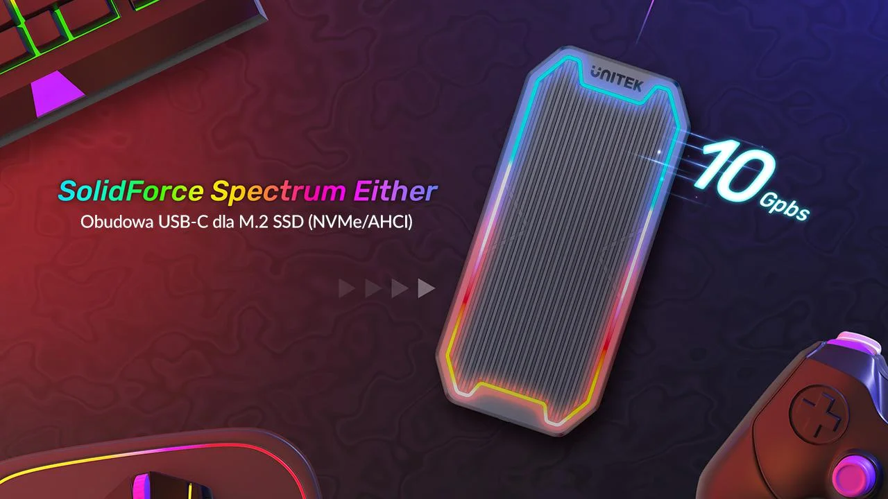 S1210B Unitek Obudowa dysku M.2 SSD NVMe/SATA 10Gbps RGB