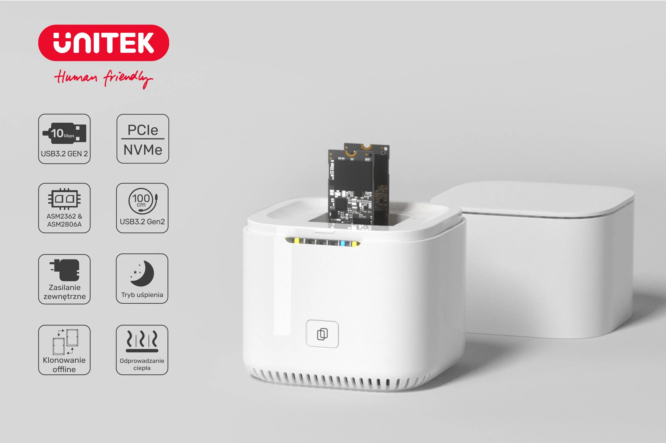 Stacja klonująca Unitek S1207A 2xM.2 PCIe/NVMe 10Gbps