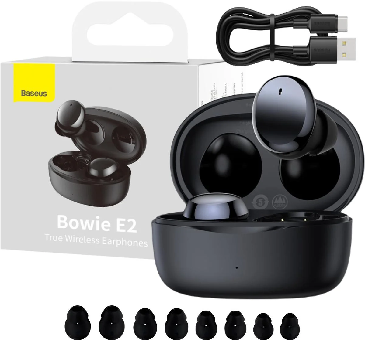 Bezprzewodowe słuchawki TWS Bluetooth 5.2 IP55 czarne Baseus Bowie E2 NGTW090001 – najważniejsze cechy: