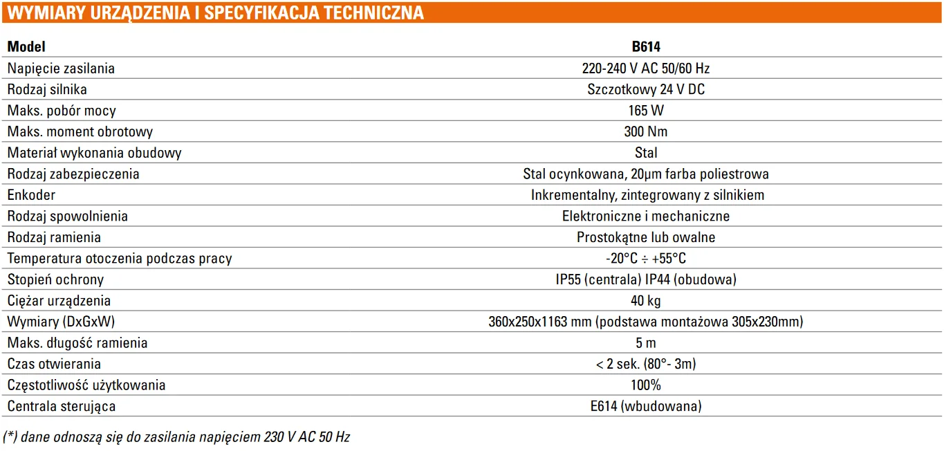 Szlaban FAAC B614 - zestaw z ramieniem prostokątnym 3815mm