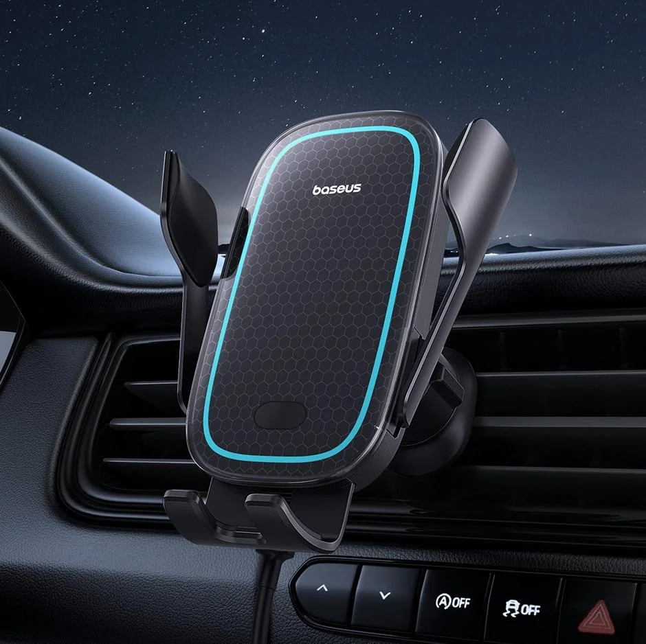 UCHWYT SAMOCHODOWY ŁADOWARKA INDUKCYJNA Baseus Milky Way Pro BS-CM023 Qi 15W NA KRATKĘ CZARNY