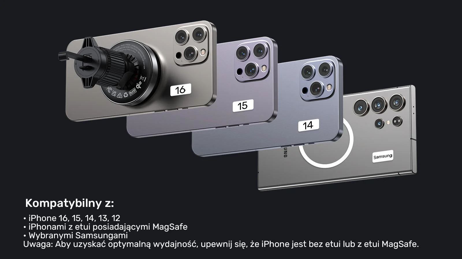 Uchwyt samochodowy Unitek 38W, Qi2