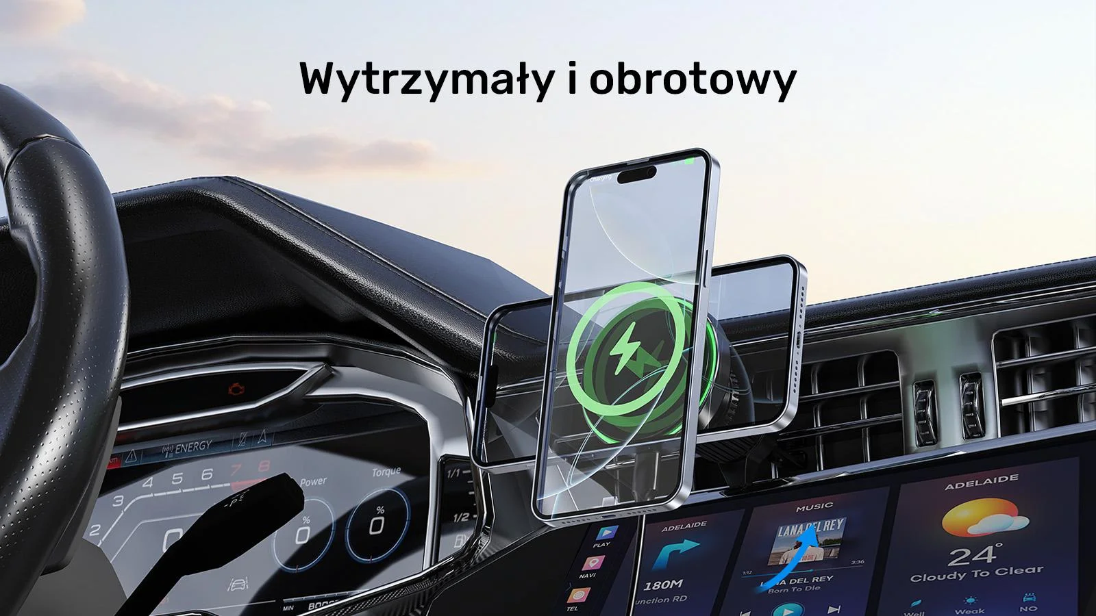 Uchwyt samochodowy Unitek 38W, Qi2