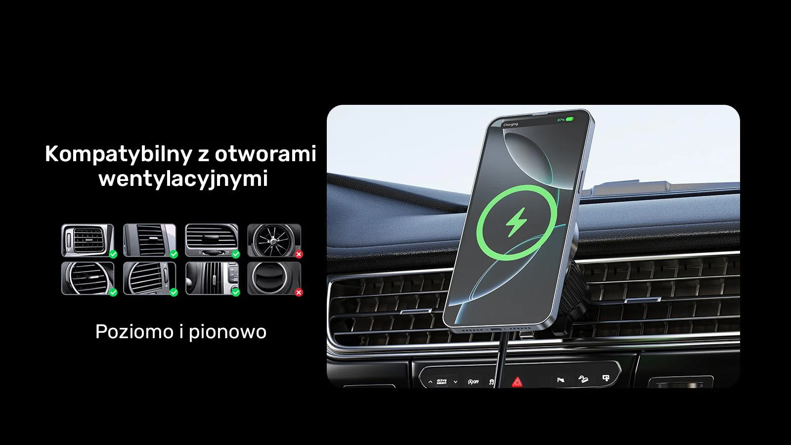 Uchwyt samochodowy Unitek 38W, Qi2