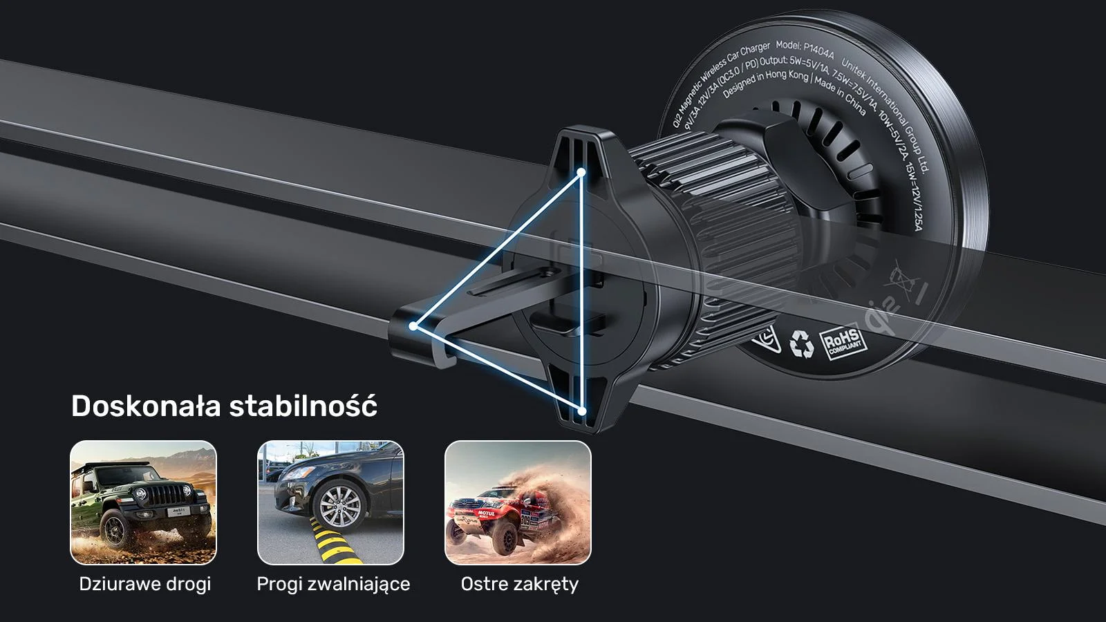 Uchwyt samochodowy Unitek 38W, Qi2