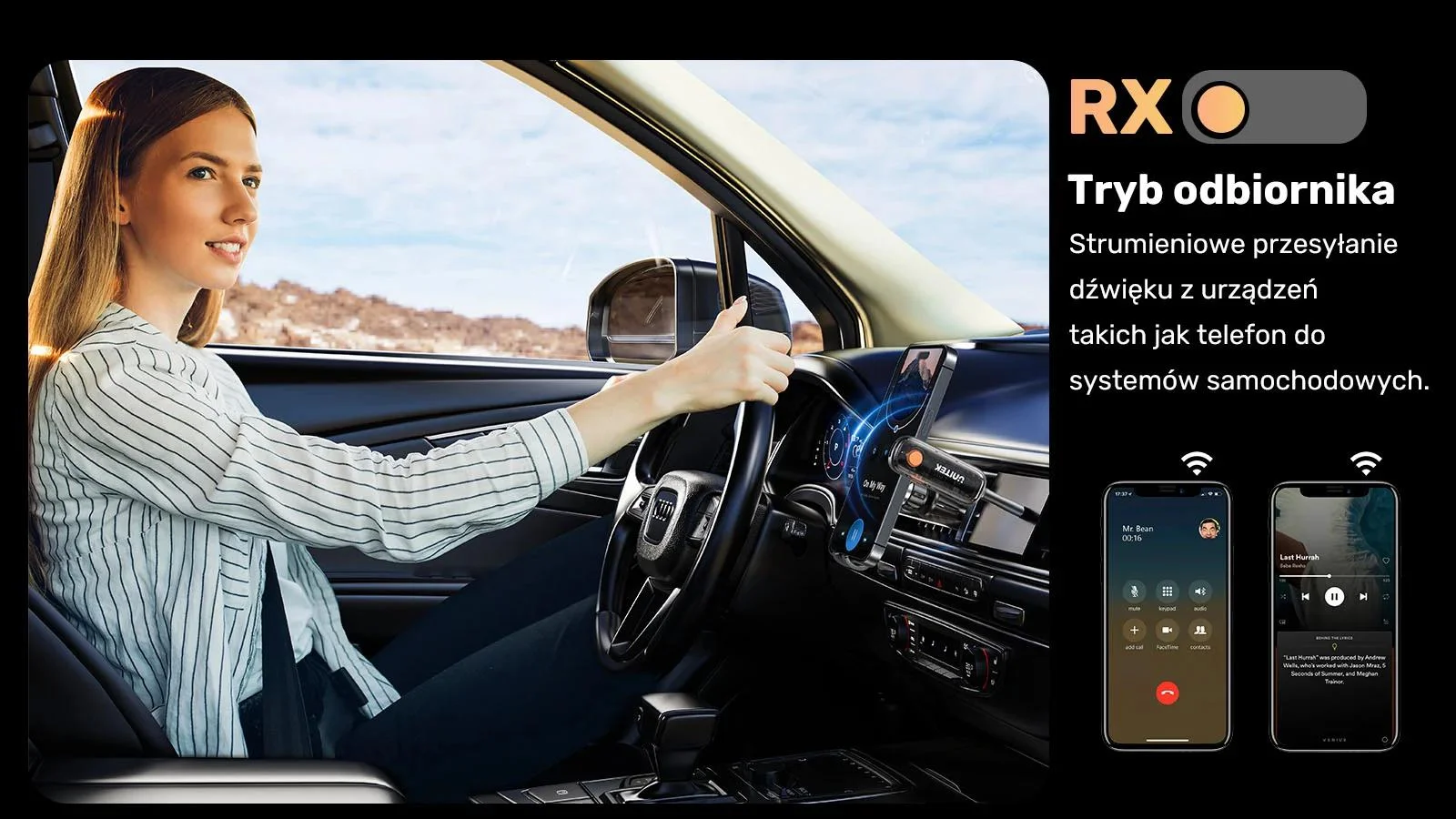 UNITEK 2w1 Adapter Bluetooth 5.3 nadajnik/odbiornik audio zasięg 10m czarny