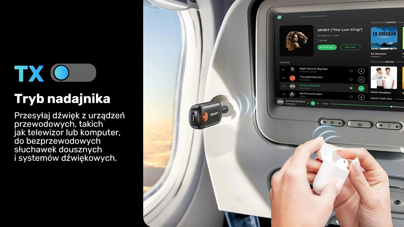 UNITEK 2w1 Adapter Bluetooth 5.3 nadajnik/odbiornik audio zasięg 10m czarny