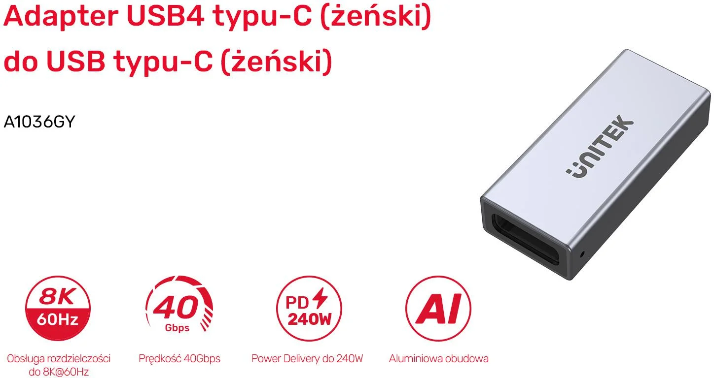 Unitek Łącznik USB-C(F) - USB-C(F) 8K 40Gbps 240W