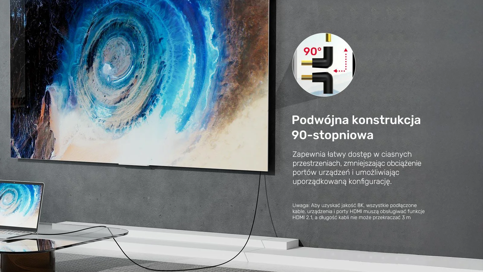 Unitek Adapter kątowy 8K HDMI 90 i 270 stopni