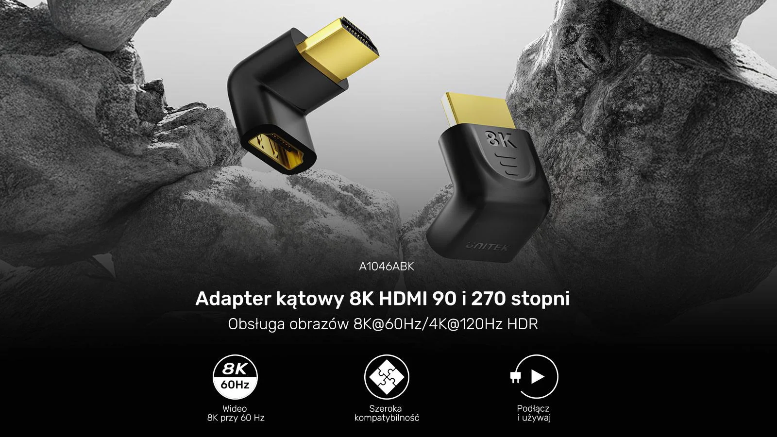 Unitek Adapter kątowy 8K HDMI 90 i 270 stopni