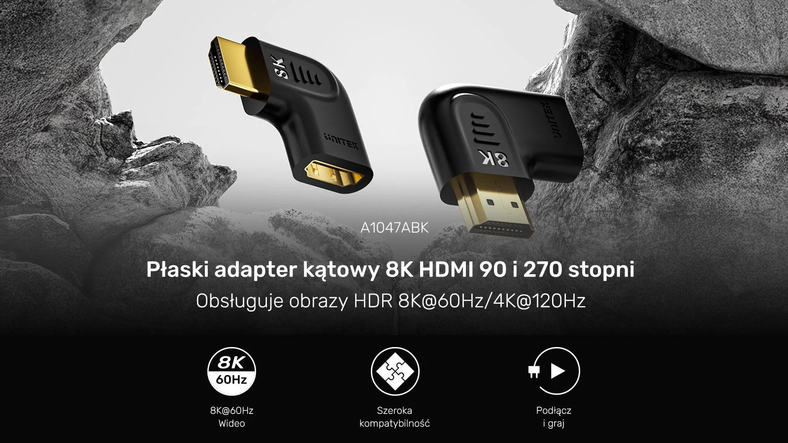 Unitek Adapter kątowy płaski 8K HDMI 90 i 270 stopni