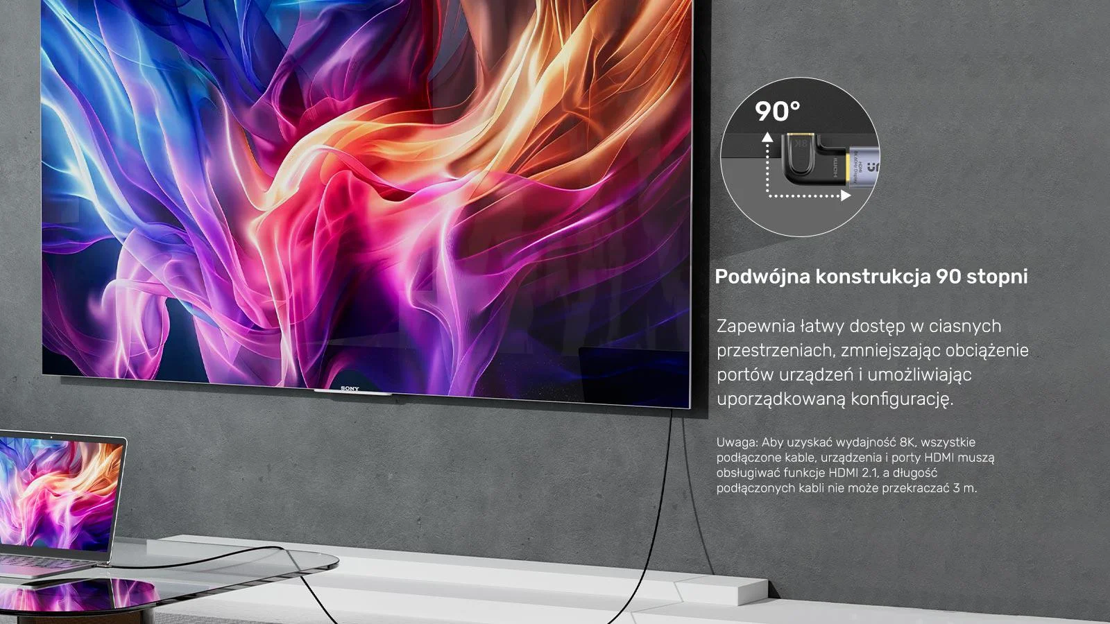 Unitek Adapter kątowy płaski 8K HDMI 90 i 270 stopni