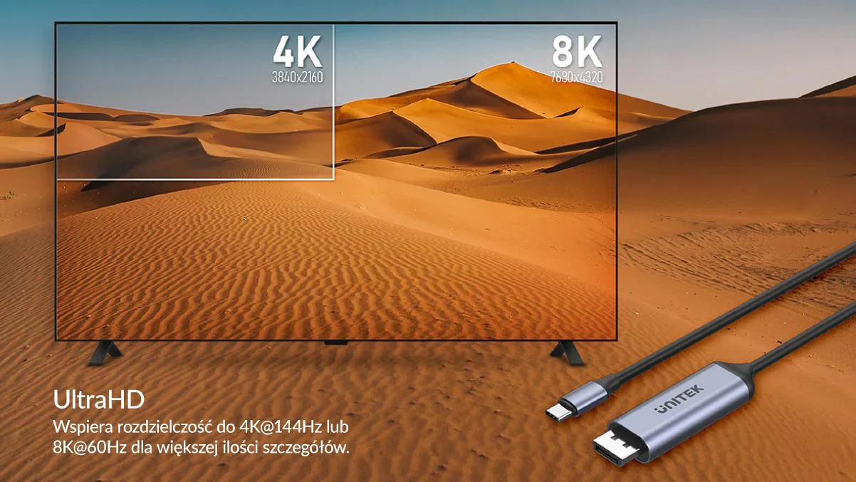Unitek Adapter USB-C na DP 1.4 8K@60Hz kabel 1,8m