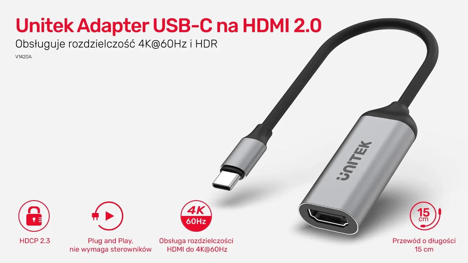 Unitek Adapter USB-C na HDMI 2.0, 4K@60Hz