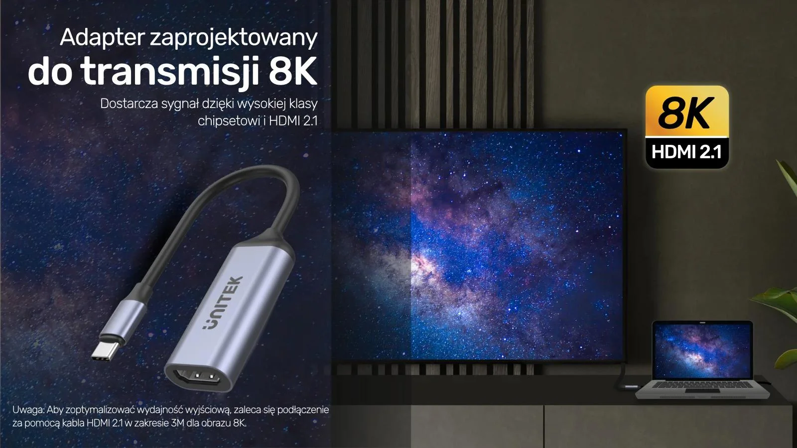 Unitek Adapter USB-C na HDMI 2.1 (8K 60Hz) szary 15cm V1416B