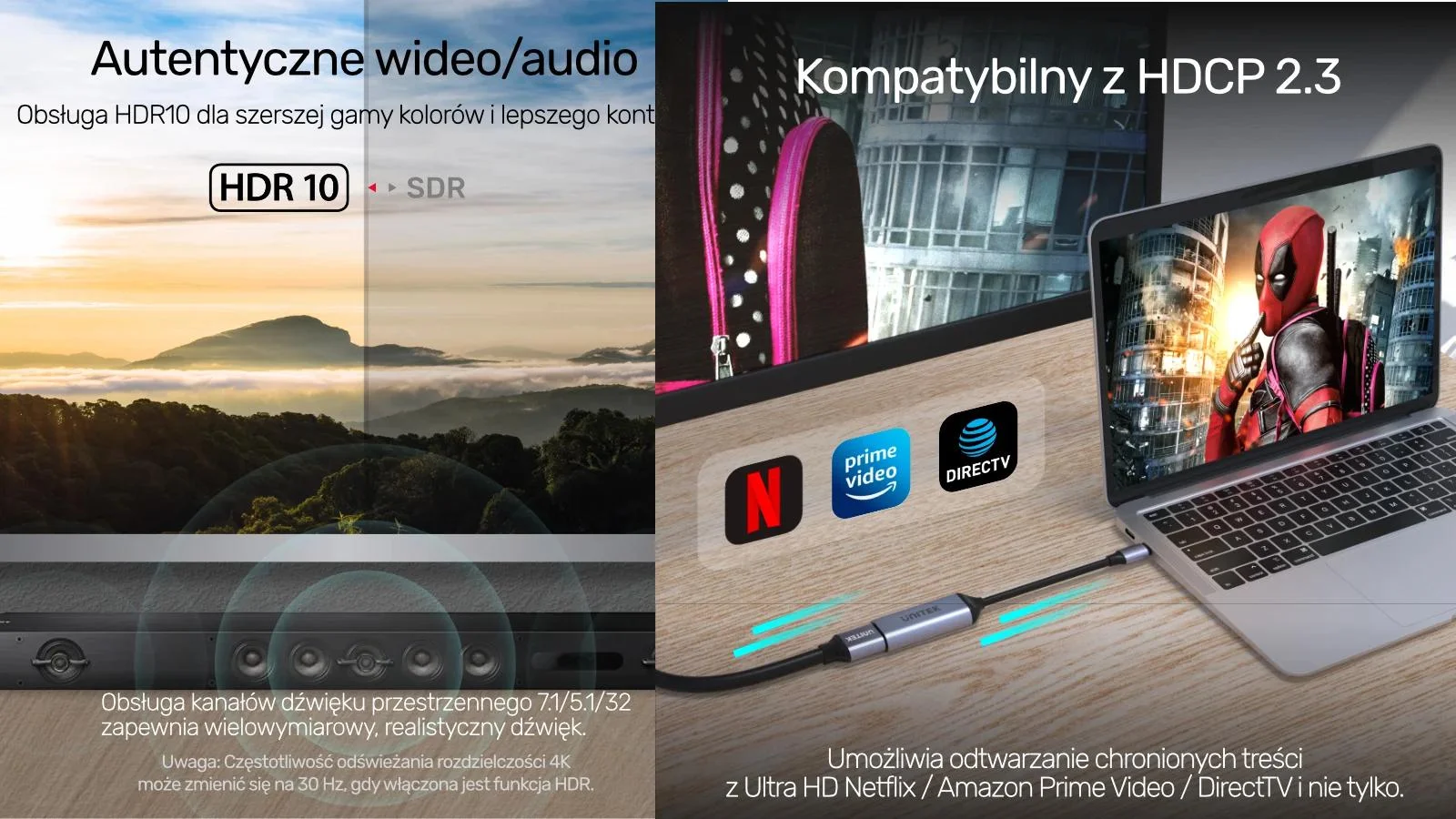 Unitek Adapter USB-C na HDMI 2.1 (8K 60Hz) szary 15cm V1416B