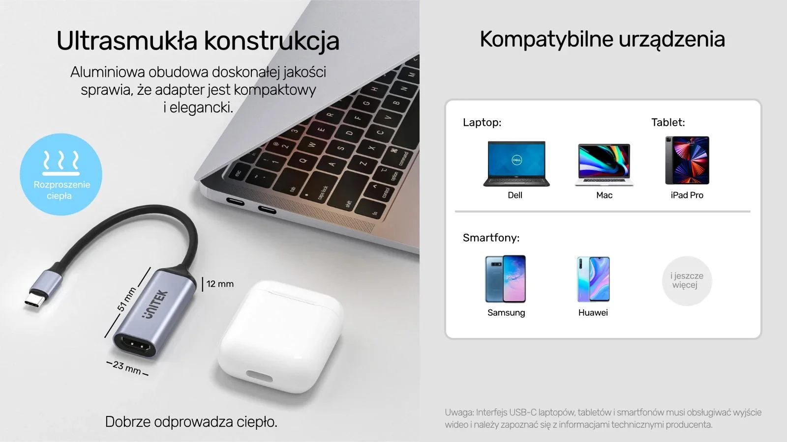 Unitek Adapter USB-C na HDMI 2.1 (8K 60Hz) szary 15cm V1416B