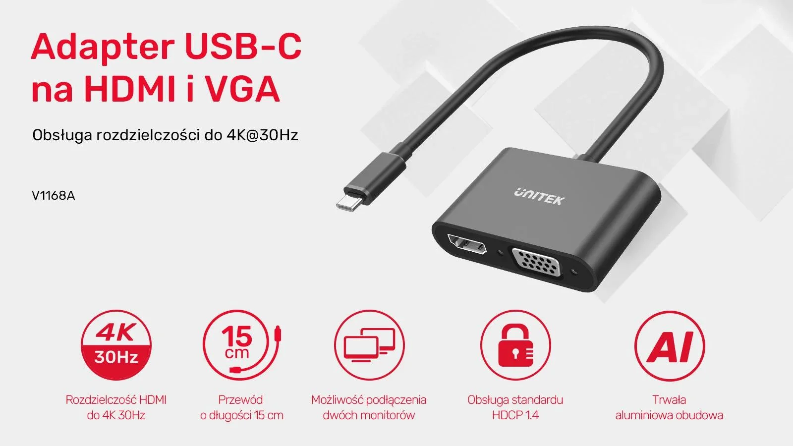 Unitek Adapter USB-C na HDMI 4K i VGA FullHD