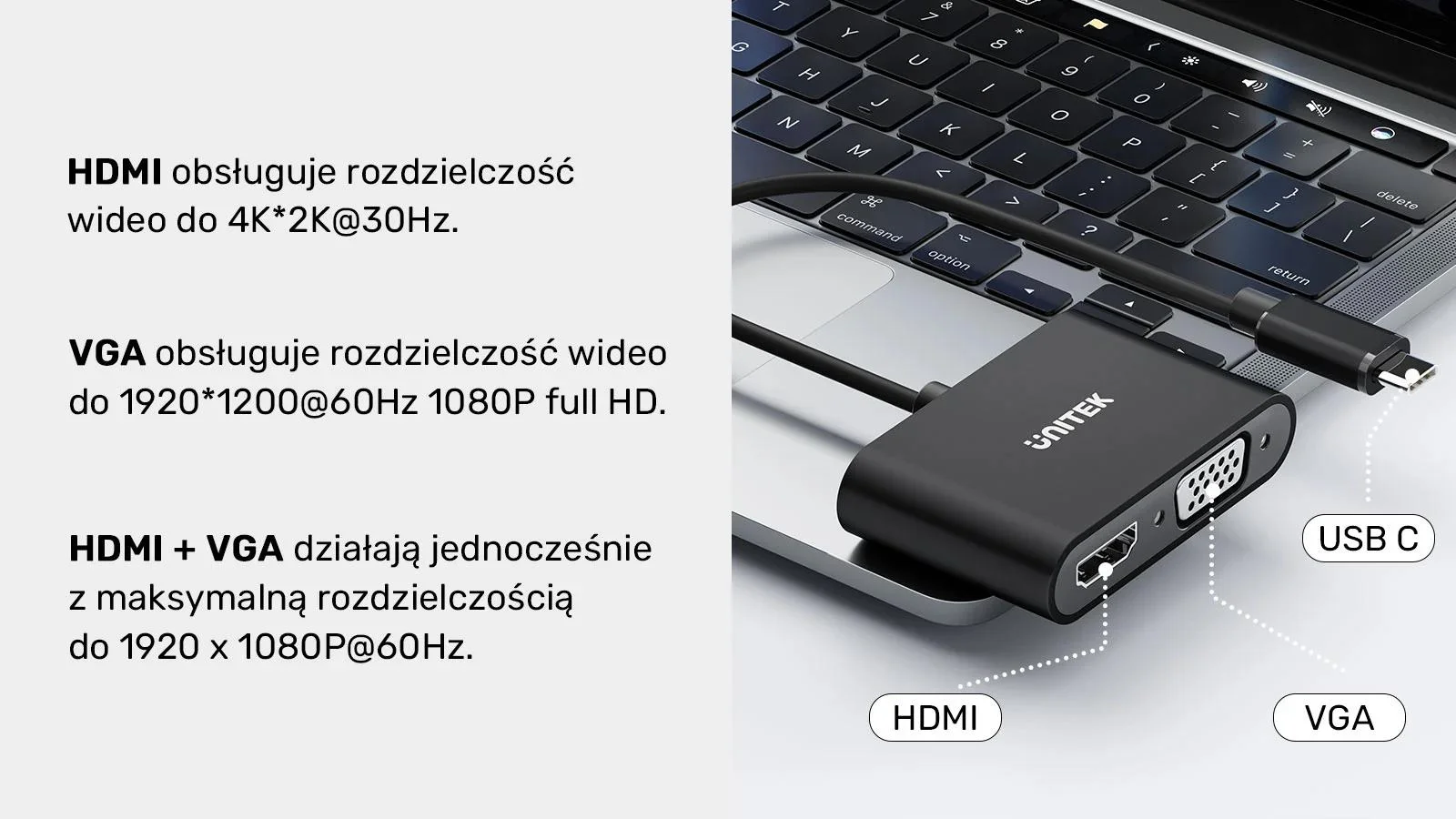 Unitek Adapter USB-C na HDMI 4K i VGA FullHD