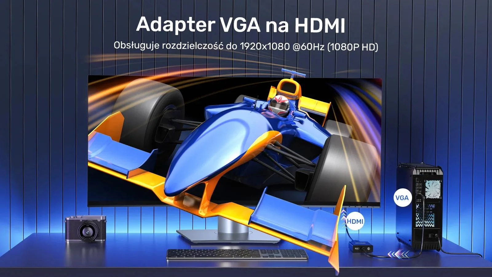 Unitek Adapter VGA na HDMI FullHD czarny 15cm