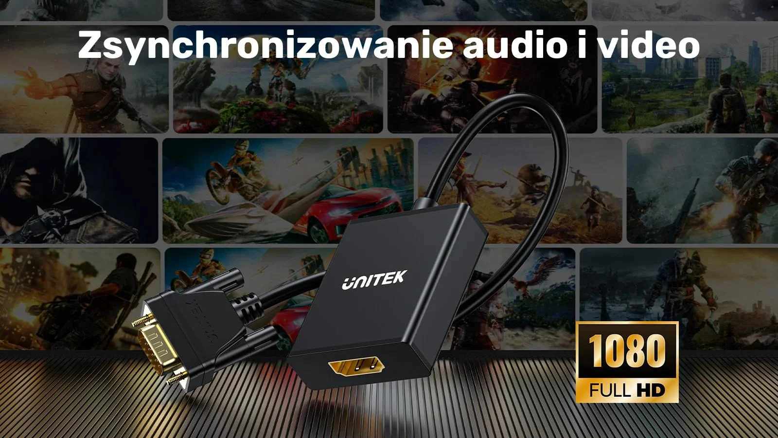 Unitek Adapter VGA na HDMI FullHD czarny 15cm