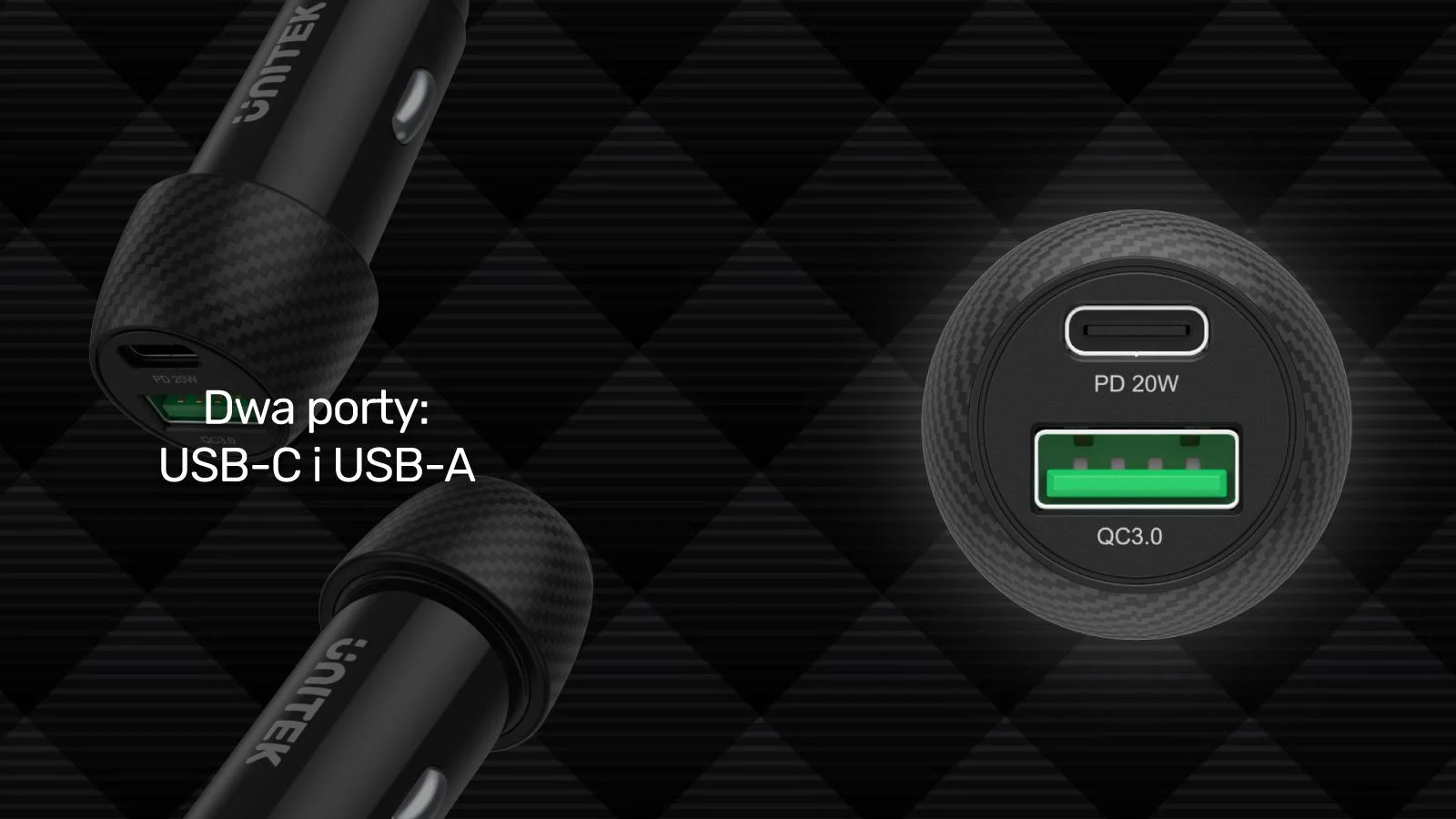 Unitek Ładowarka samochodowa 38W USB-A USB-C QC3..0